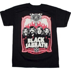 Black Sabbath Red Flames Mens T-Shirt Black